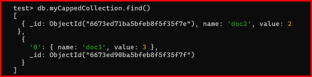 Picture showing inserting and overwriting the values in capped collection